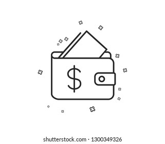 Wallet line icon. Affordability sign. Cash savings symbol. Geometric shapes. Random cross elements. Linear Wallet icon design. Vector