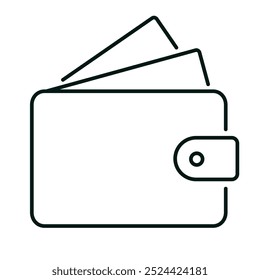 Wallet line icon with cards. Linear sign, symbol for web and mobile. Finance, money, cash, business, cryptocurrency concept. Logo isolated on white background. Editable vector stroke. Pixel Perfect.