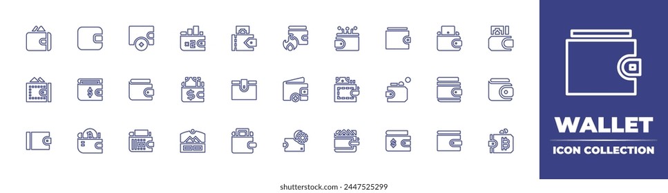 Wallet line icon collection. Editable stroke. Vector illustration. Containing purse, wallet, digital wallet, crypto wallet, betting, top up.