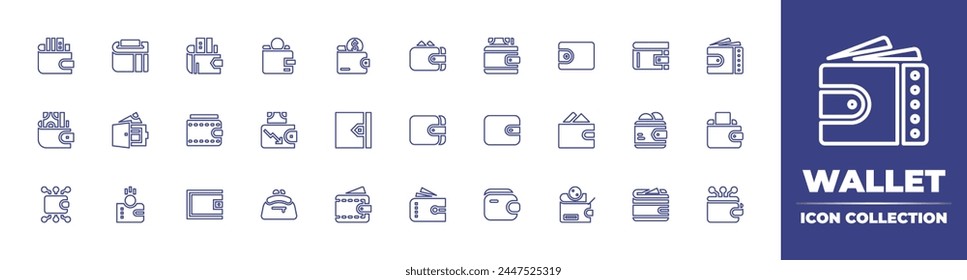 Wallet line icon collection. Editable stroke. Vector illustration. Containing wallet, digital wallet, loss, purse, business, ewallet.