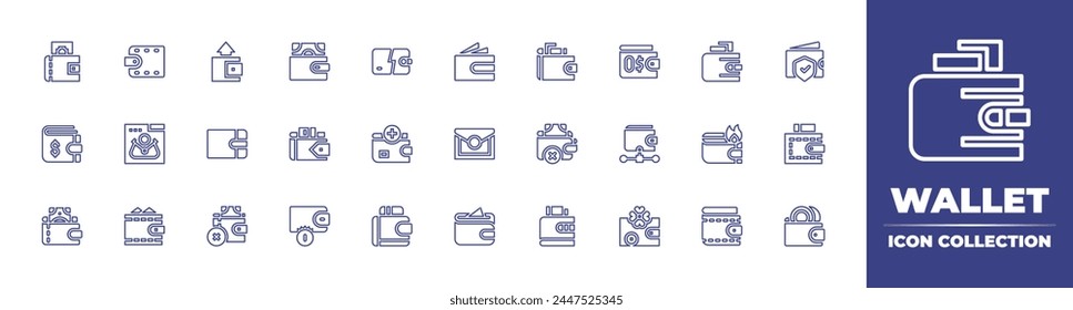 Wallet line icon collection. Editable stroke. Vector illustration. Containing wallet, top up, ewallet, purse, ecommerce, payment, no money.
