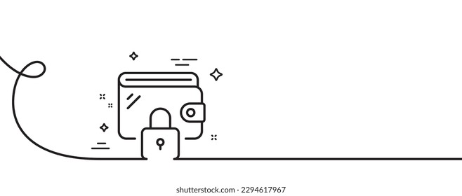 Wallet line icon. Continuous one line with curl. Money purse with lock sign. Cash budget symbol. Wallet single outline ribbon. Loop curve pattern. Vector