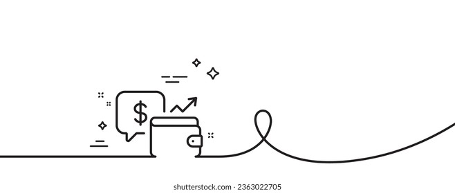 Wallet line icon. Continuous one line with curl. Money savings sign. Cash budget symbol. Wallet single outline ribbon. Loop curve pattern. Vector