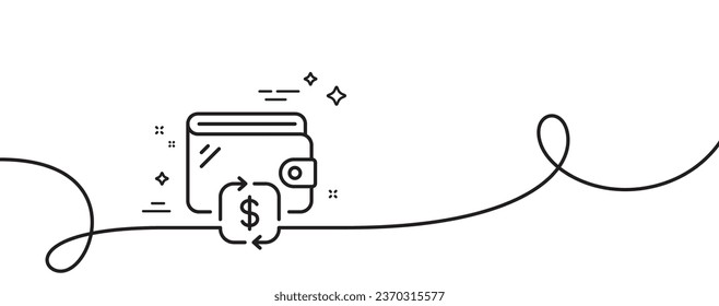 Wallet line icon. Continuous one line with curl. Transfer money purse sign. Cash budget symbol. Wallet single outline ribbon. Loop curve pattern. Vector
