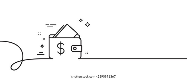 Wallet line icon. Continuous one line with curl. Affordability sign. Cash savings symbol. Wallet single outline ribbon. Loop curve pattern. Vector
