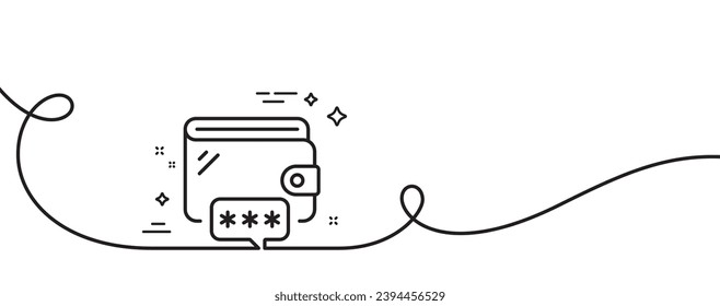 Wallet line icon. Continuous one line with curl. Money purse password sign. Cash budget symbol. Wallet single outline ribbon. Loop curve pattern. Vector