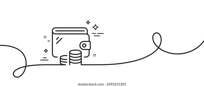 Wallet line icon. Continuous one line with curl. Money purse sign. Cash budget symbol. Wallet single outline ribbon. Loop curve pattern. Vector