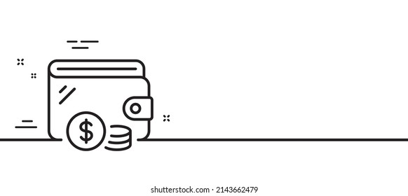 Wallet line icon. Dollar currency coins sign. Money trade symbol. Minimal line illustration background. Wallet line icon pattern banner. White web template concept. Vector