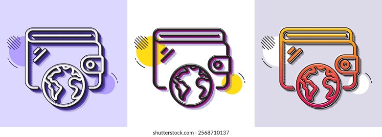 Wallet line icon. Halftone dotted pattern. Gradient icon with grain shadow. Online money purse sign. Cash budget symbol. Line wallet icon. Various designs. Vector