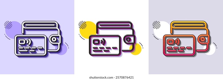 Wallet line icon. Halftone dotted pattern. Gradient icon with grain shadow. Money purse with credit card sign. Cash budget symbol. Line wallet icon. Various designs. Vector