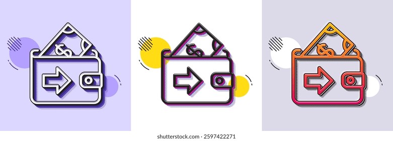 Wallet line icon. Halftone dotted pattern. Gradient icon with grain shadow. Money payment sign. Dollar finance symbol. Line wallet icon. Various designs. Vector