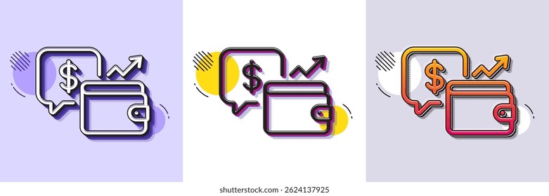 Wallet line icon. Halftone dotted pattern. Gradient icon with grain shadow. Money savings sign. Cash budget symbol. Line wallet icon. Various designs. Vector