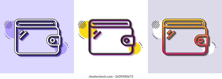 Wallet line icon. Halftone dotted pattern. Gradient icon with grain shadow. Money purse sign. Cash budget symbol. Line wallet icon. Various designs. Vector