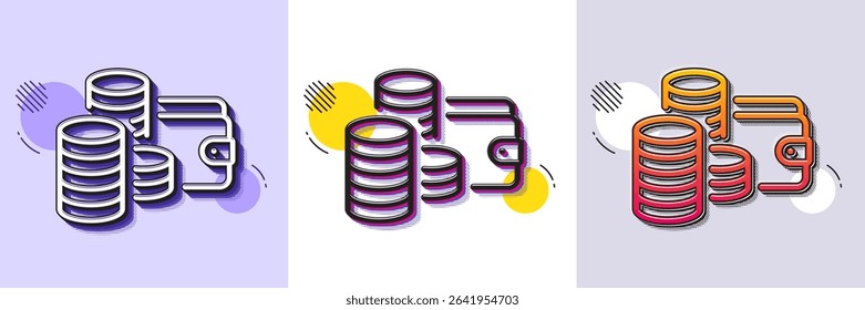 Wallet line icon. Halftone dotted pattern. Gradient icon with grain shadow. Money purse sign. Cash budget symbol. Line wallet icon. Various designs. Vector