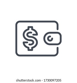 Wallet line icon. Money savings, Purse with dollar vector outline sign.