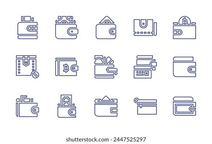 Wallet line icon set. Editable stroke. Vector illustration. Containing wallet, bitcoin wallet, purse.