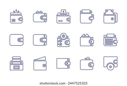 Wallet line icon set. Editable stroke. Vector illustration. Containing wallet, black symbol, empty, wallet passes app, digital wallet.