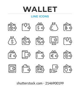 Symbole für die digitale Brieftasche. Moderne Umrisselemente, Grafikdesign-Konzepte, einfache Symbolsammlung. Vektorliniensymbole