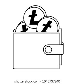 wallet of litecoin, crypto currensy in the wallet, design concept black and white