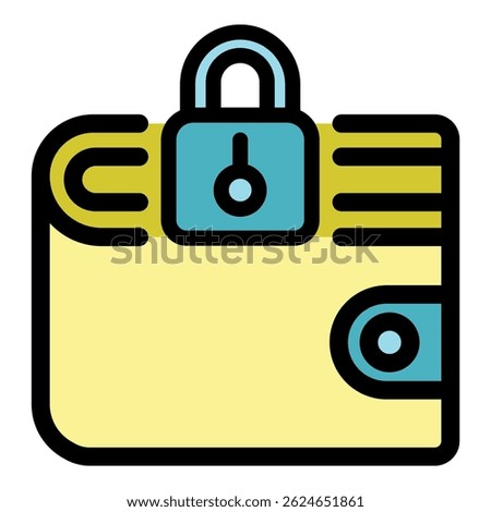 Wallet lock icon. Outline wallet lock vector icon color flat isolated