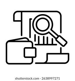 Wallet, magnifying glass, and a document for financial audit concepts. Perfect for business presentations, accounting websites, finance blogs, and educational materials.