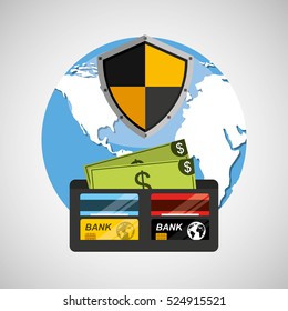 wallet money banking safe shield protection vector illustration eps 10