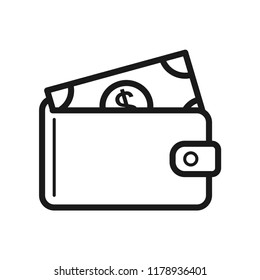 Wallet with money banknote icon. Flat simple design. Line Vector. Isolate on white background.