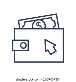 wallet with money bill icon over white background, line style, vector illustration