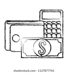 wallet money with bills and calculator