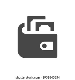 Cartera con icono de vector negro de dinero. Bolsa con el símbolo de los billetes.