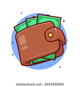 Wallet And Money Cartoon Vector Icon Illustration. Finance Business Icon Concept Isolated Premium Vector. Flat Cartoon Style