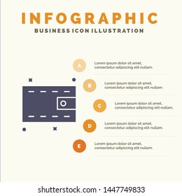 Wallet, Money, Cash Solid Icon Infographics 5 Steps Presentation Background
