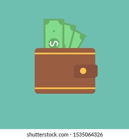 wallet with money cash symbol icon flat vector illustration