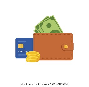 wallet with money coin and card