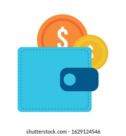 wallet money with coin dollars vector illustration design