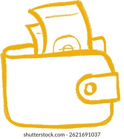 Wallet With Money Crayon Chalk Drawing Vector