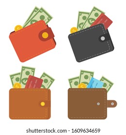 Wallet with money and credit card.