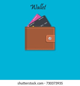 Wallet with money and credit card, Opened and closed wallet with credit cards. Design for pocket or shopping