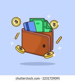 wallet with money and credit card vector  Icon Illustration. Financial Business Icon Concept Vector. Flat Cartoon Style