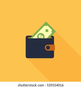 Wallet with money dollar bank note flat design isolated, vector illustration