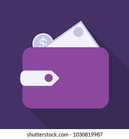 Wallet with money dollar bill flat design, vector illustration