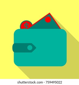 Wallet with money dollar bill flat design, vector illustration