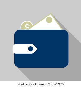 Wallet with money dollar bill flat design, vector illustration