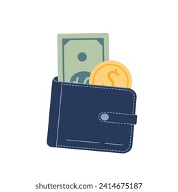 Wallet with money. wallet with dollar bills and cents.