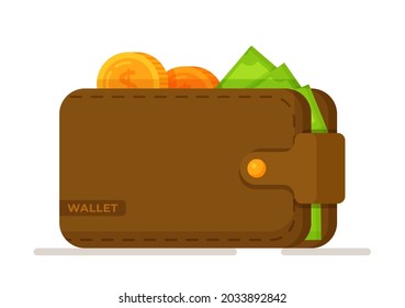 Cartera con billetes de dinero en dólares de diseño aislado.
