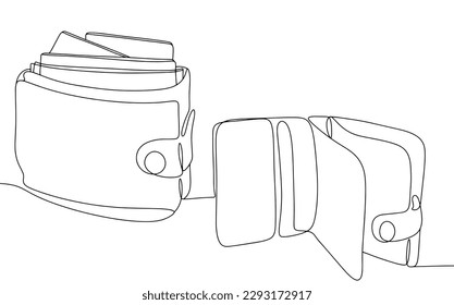 Wallet with money and an empty wallet. Opposites. Presence and absence of money. Social problem. One line drawing for different uses. Vector illustration.