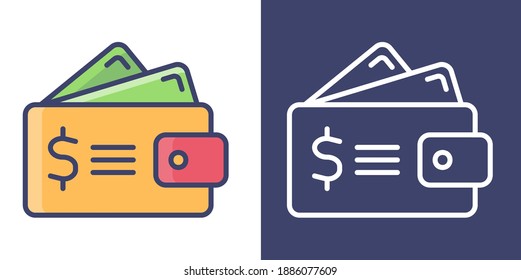 Wallet and Money Filled Line and Outline for your website design, icon, logo, app. Vector Premium EPS10