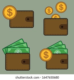 wallet with money flat design illustration