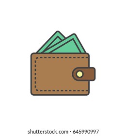 Wallet with money flat line icon.