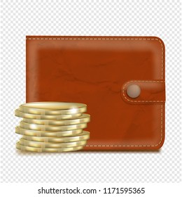 Wallet With Money With Gradient Mesh, Vector Illustration